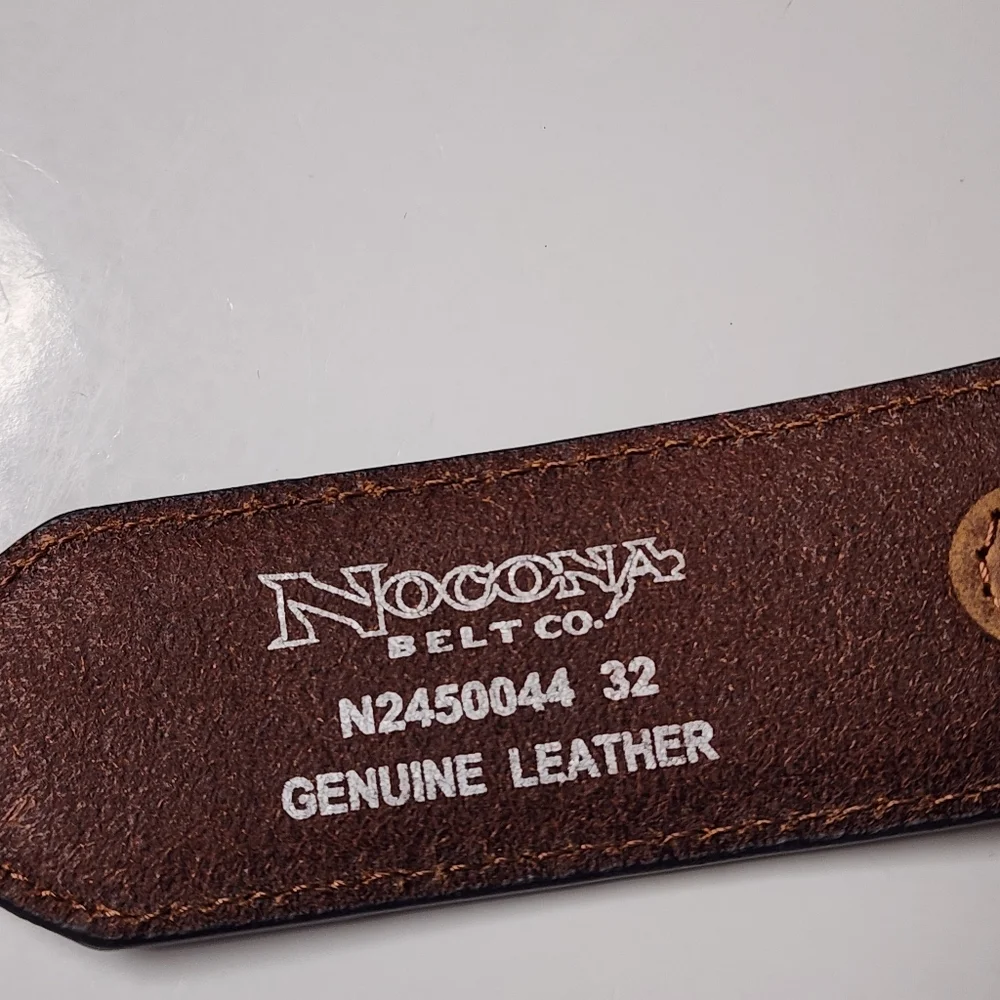 Nocona Belt Sz 32 Brown Tan Genuine Leather Silver Buckle Excellent Condition